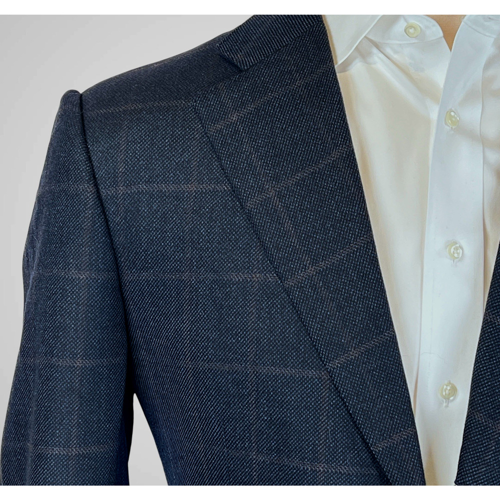 Zegna 15 Milmil 15 Sport Coat 44R Navy Blue Camel Plaid 3/2 Roll - Picture 5 of 16